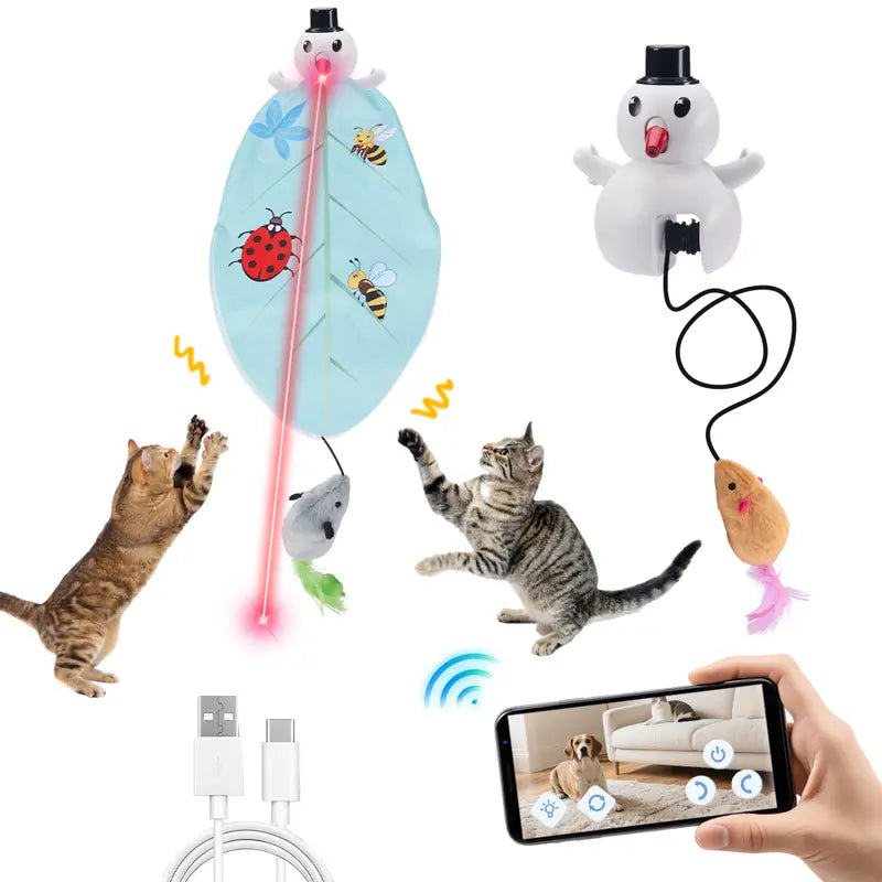 3-in-1 Interactive Automatic Cat Toy – Rechargeable Hide & Seek, Laser & Squeaky Mouse with App Control