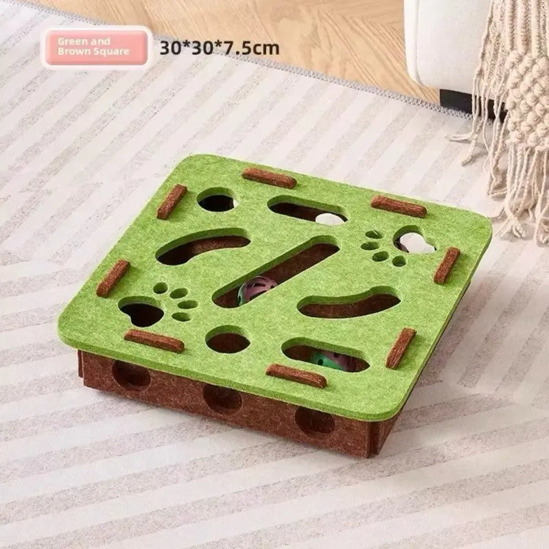 Felt Cat Puzzle Box – Interactive Exercise & Hunting Toy with Ball for Indoor Cats