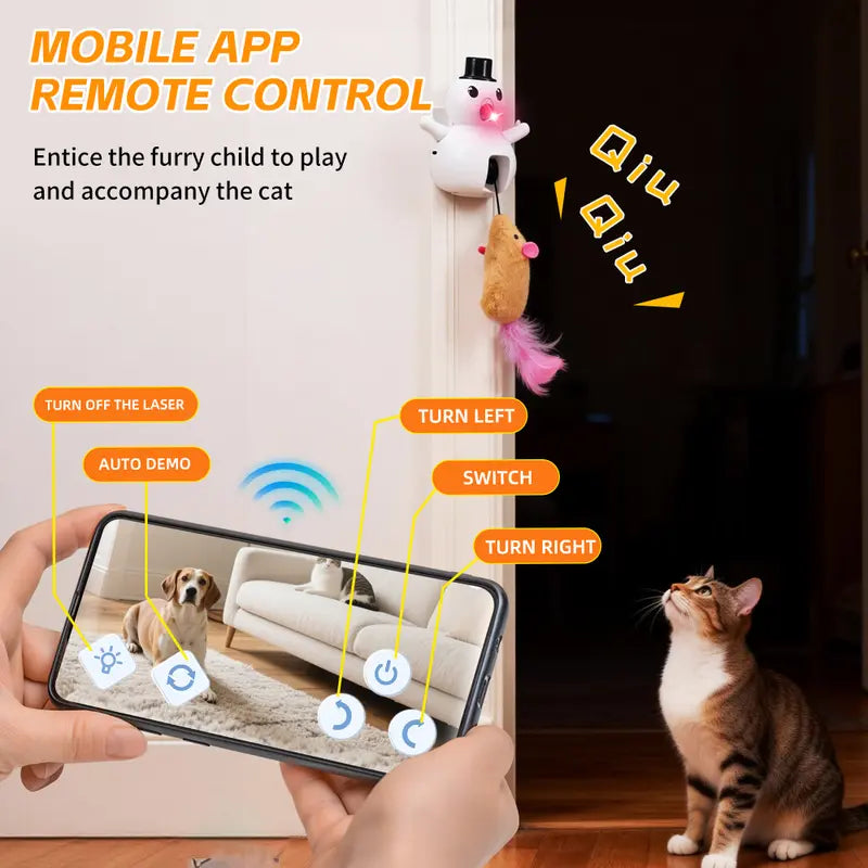 3-in-1 Interactive Automatic Cat Toy – Rechargeable Hide & Seek, Laser & Squeaky Mouse with App Control