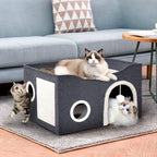 Cat House for Indoor Cats - Large Cat Bed Cave with Fluffy Ball and Scratch Pad, Foldable Cats Houses & Condos, Cat Hideaway, Covered Kitty Bed for Multi Small Large Kitty, 23.8X15.9X13.2 Inch