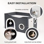 Cat House for Indoor Cats - Large Cat Bed Cave with Fluffy Ball and Scratch Pad, Foldable Cats Houses & Condos, Cat Hideaway, Covered Kitty Bed for Multi Small Large Kitty, 23.8X15.9X13.2 Inch