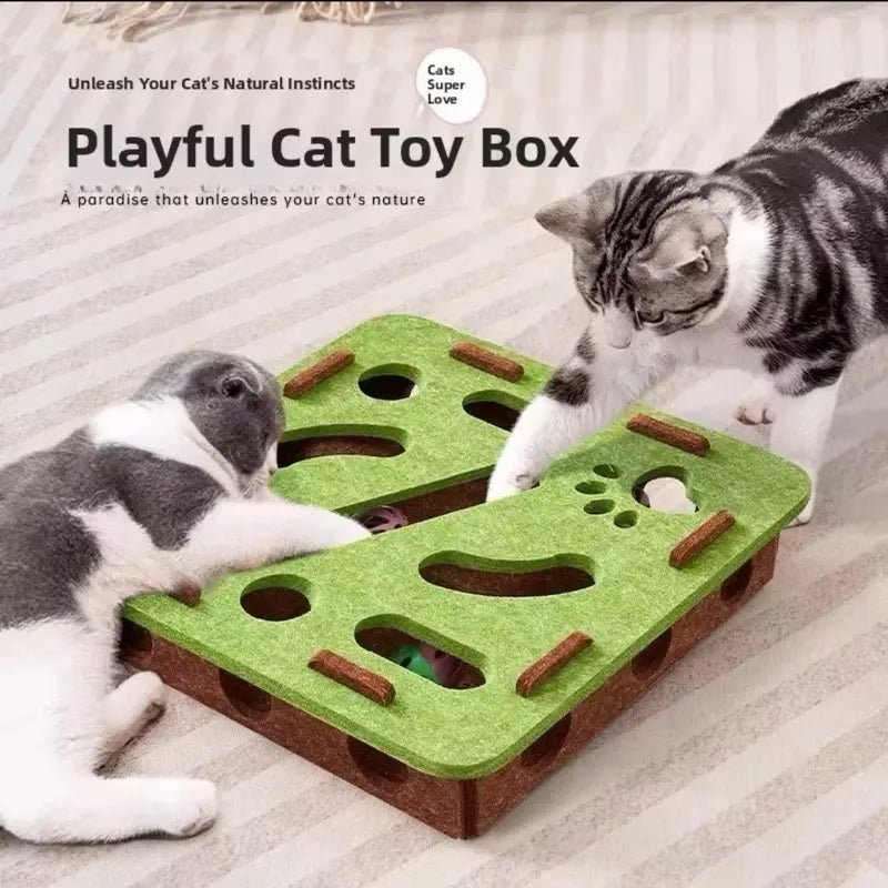 Felt Cat Puzzle Box – Interactive Exercise & Hunting Toy with Ball for Indoor Cats