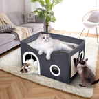 Cat House for Indoor Cats - Large Cat Bed Cave with Fluffy Ball and Scratch Pad, Foldable Cats Houses & Condos, Cat Hideaway, Covered Kitty Bed for Multi Small Large Kitty, 23.8X15.9X13.2 Inch