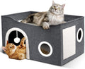 Cat House for Indoor Cats - Large Cat Bed Cave with Fluffy Ball and Scratch Pad, Foldable Cats Houses & Condos, Cat Hideaway, Covered Kitty Bed for Multi Small Large Kitty, 23.8X15.9X13.2 Inch